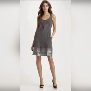 Eileen Fisher Organic Linen Gray Sequin Tank Dress Size 10